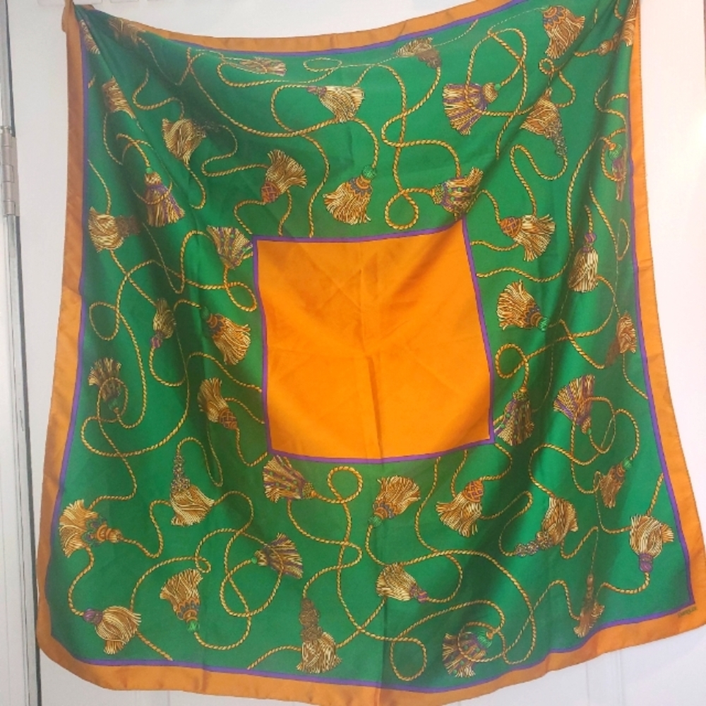 Emeraude Scarf Green,Gold, and Purple Promotional for Emeraude Perfume 31cm×31cm